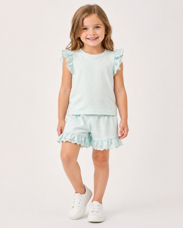 Girls Eggshell set (2) Mint Lace Summer Short Set