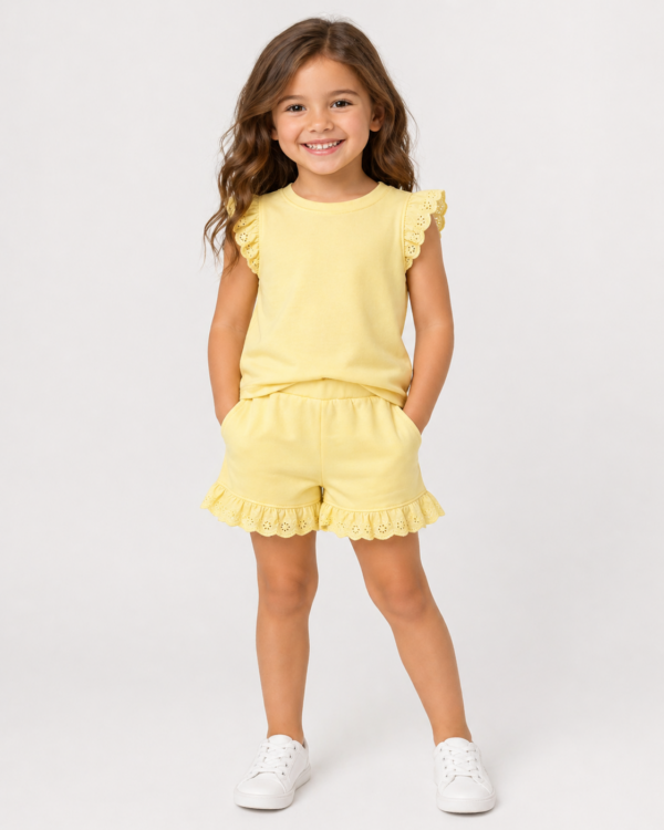 Girls Lemon Set (2) Yellow Lace Summer Short Set