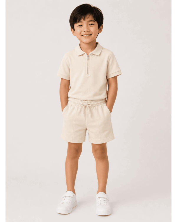 Oat Polo model front Oat Zip Polo Summer Set