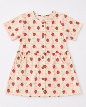 Strawberry Days Button Through Short Sleeve Dress