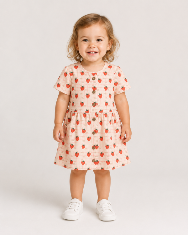 Strawberry Days Button Through Short Sleeve Dress