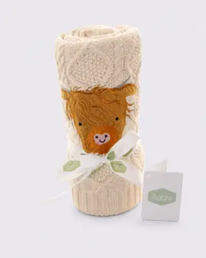 Ziggle Highland Cow Cable Knit Baby Blanket