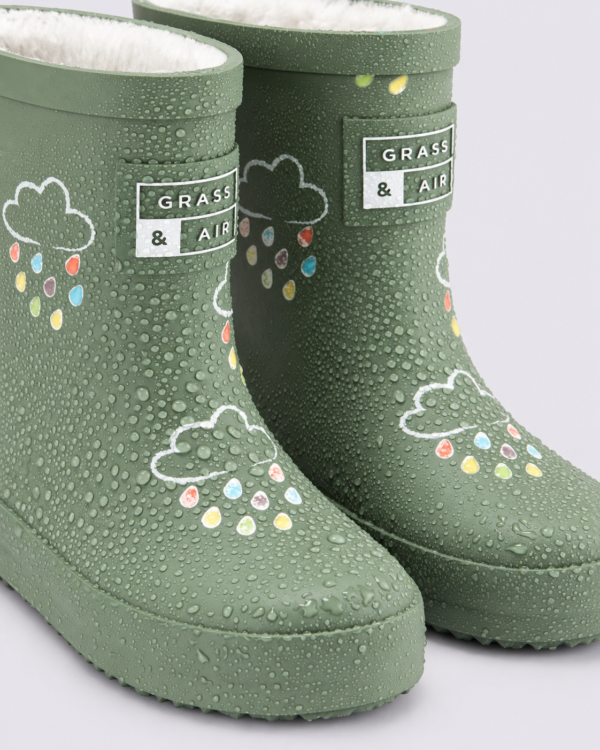 Khaki Colour-Changing close up Grass & Air Khaki Colour-Changing Fleece-Lined Wellies