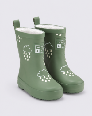 Khaki Green Colour-Changing Kids Wellies Grass & Air Khaki Colour-Changing Fleece-Lined Wellies
