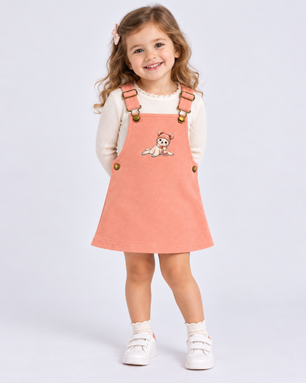 Seal Fleece Dungaree Dress model Seal Fleece Dungaree Dress