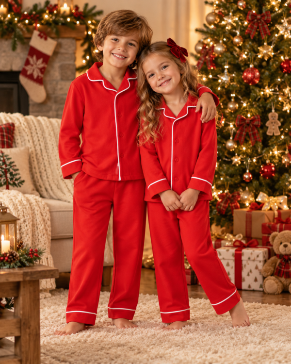 Children in Matching Christmas Pyjamas Raff & Roo The Christmas Club Pyjamas