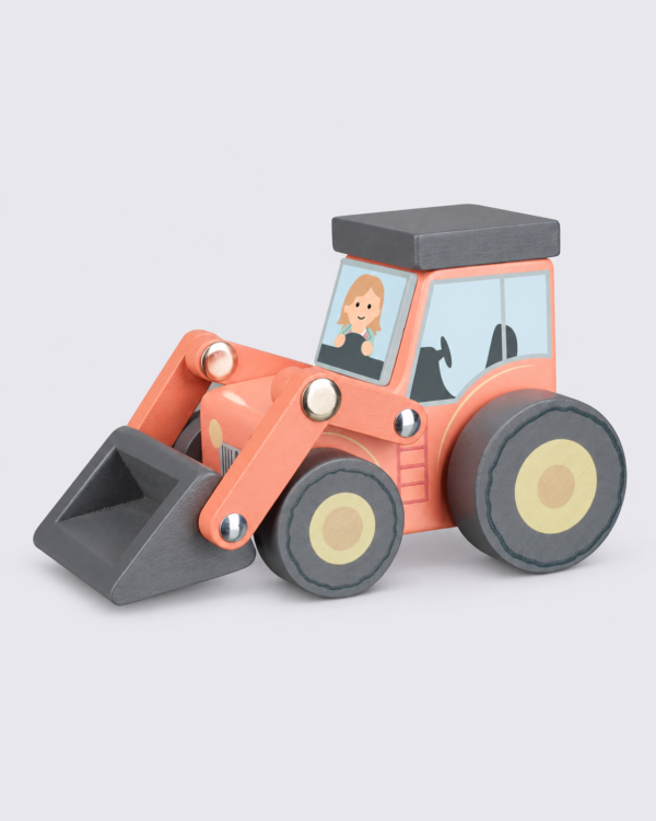 Pastel Coral Wooden Front Loader Toy Orange Tree Toys Wooden Farm Loader Tractor