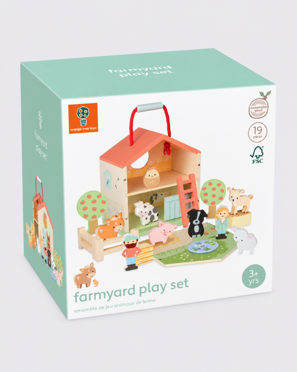 Pastel Farmyard Play Set Packaging Orange Tree Toys Farmyard Play Set – 19 Pieces