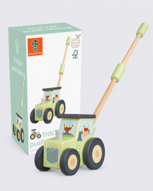 Pastel Tractor Push-Along Toy Set Orange Tree Toys Wooden Tractor Push Along